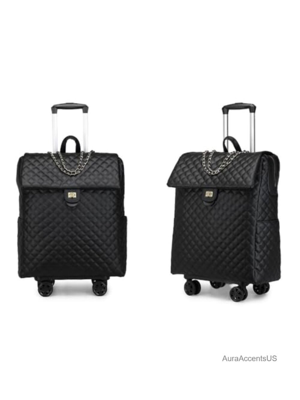 Vintage Diamond Quilted Faux Leather Carry On Luggage 360 Spinner Wheels